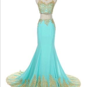 Gold and turquoise prom dress
